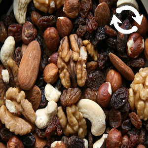 Fruits secs : noix, noix de cajou, noisettes, amandes et raisins secs